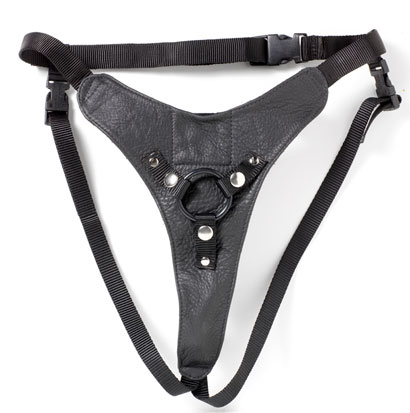 Leather strapon pleasure harness